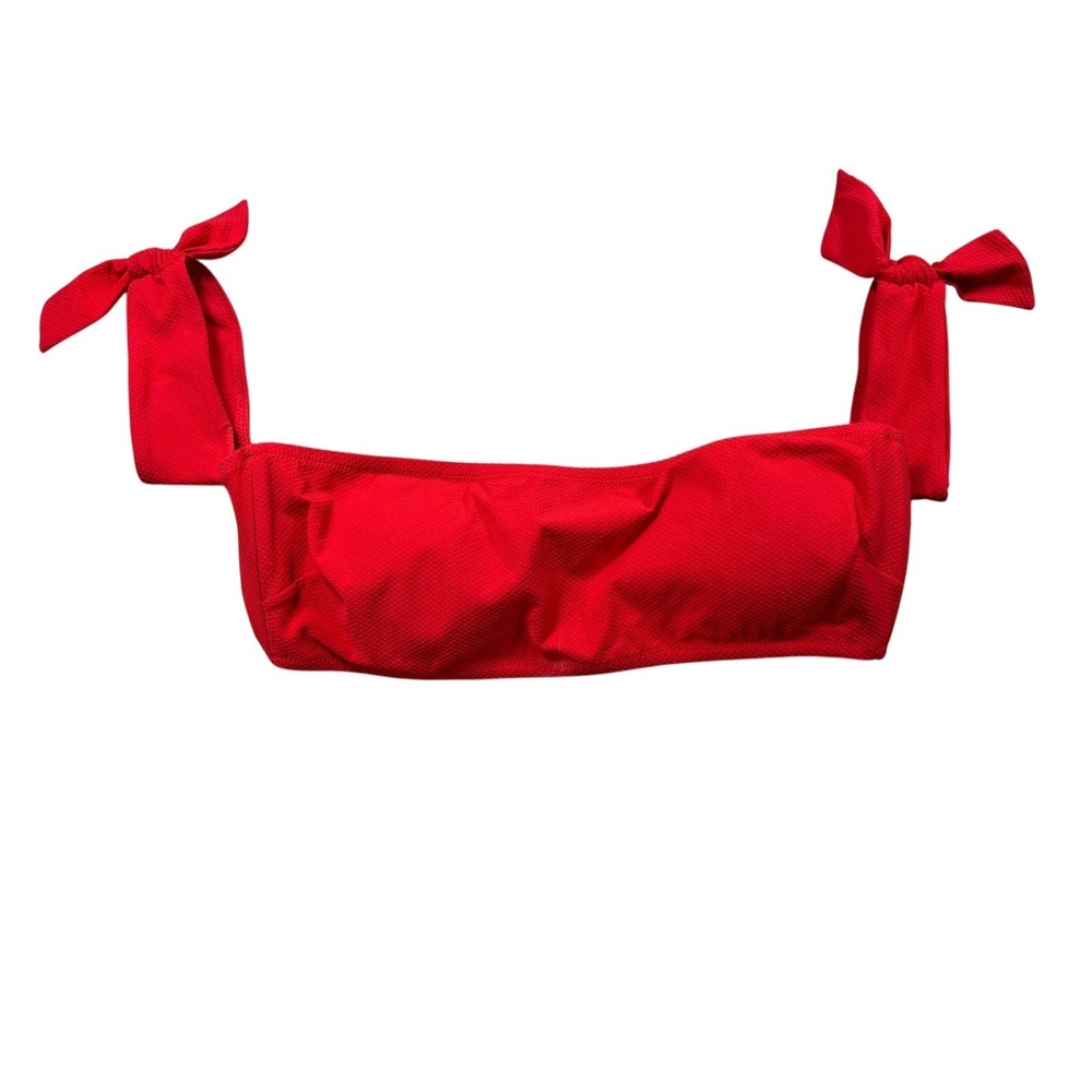 J.Crew Textured Bandeau Bikini Top Large Tie Strap Swim Red